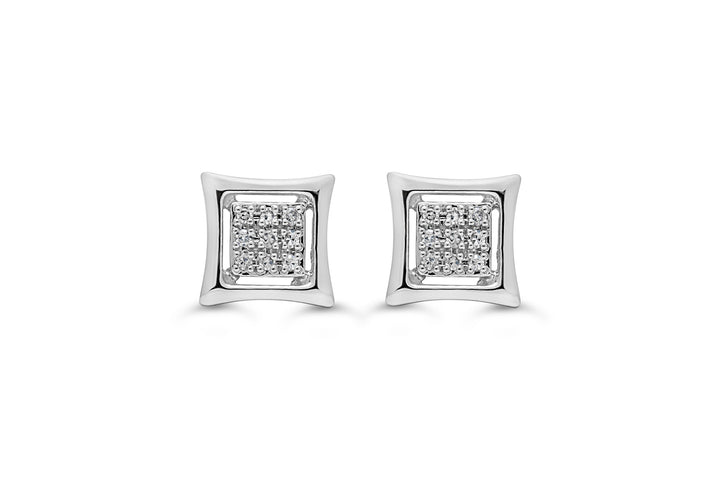 10KT White Gold 0.05ctw Diamond Icicles Pave Square Stud Earrings