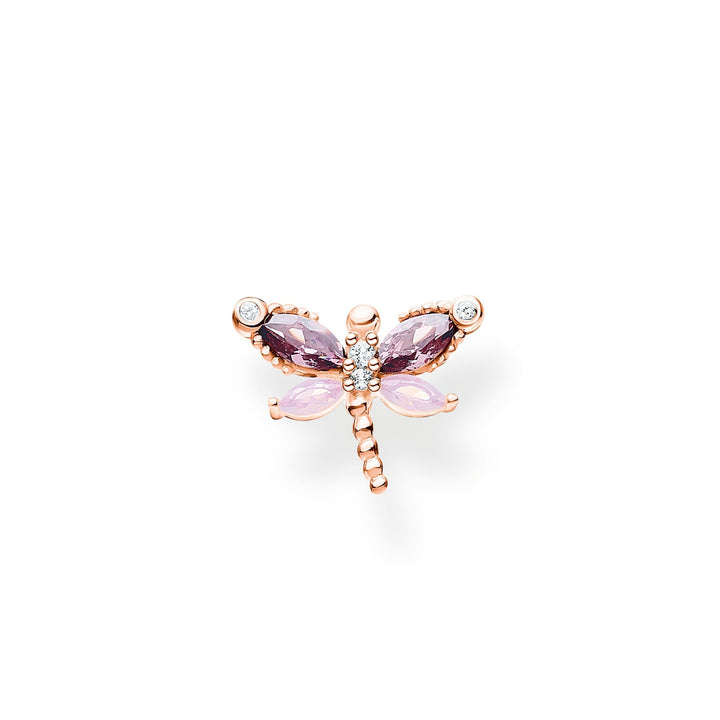 Single Ear Stud Dragonfly with Stones Rose Gold
