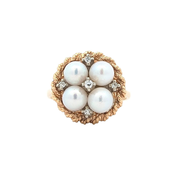14KT Yellow Gold Pearl and Diamond Estate Ring