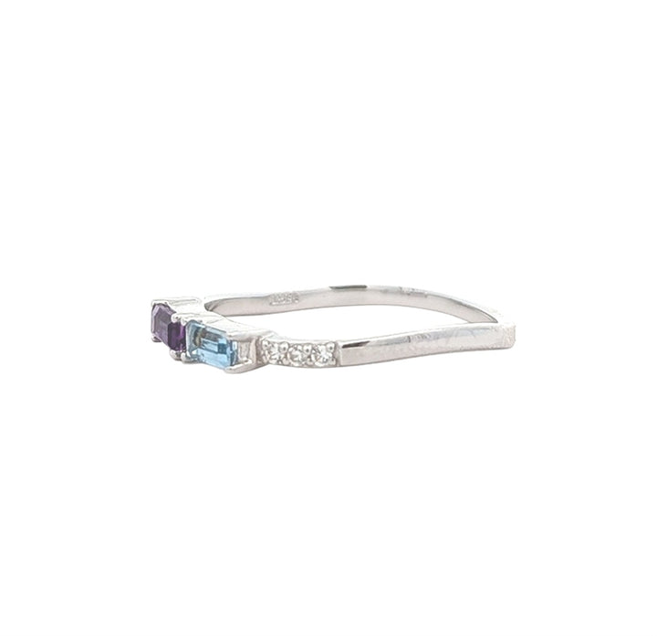 Sterling Silver Ring With Amethyst, Blue Topaz, And Cubic Zirconia