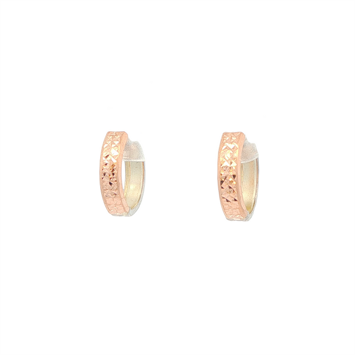 10KT White and Rose Gold Diamond Cut Huggie Earrings