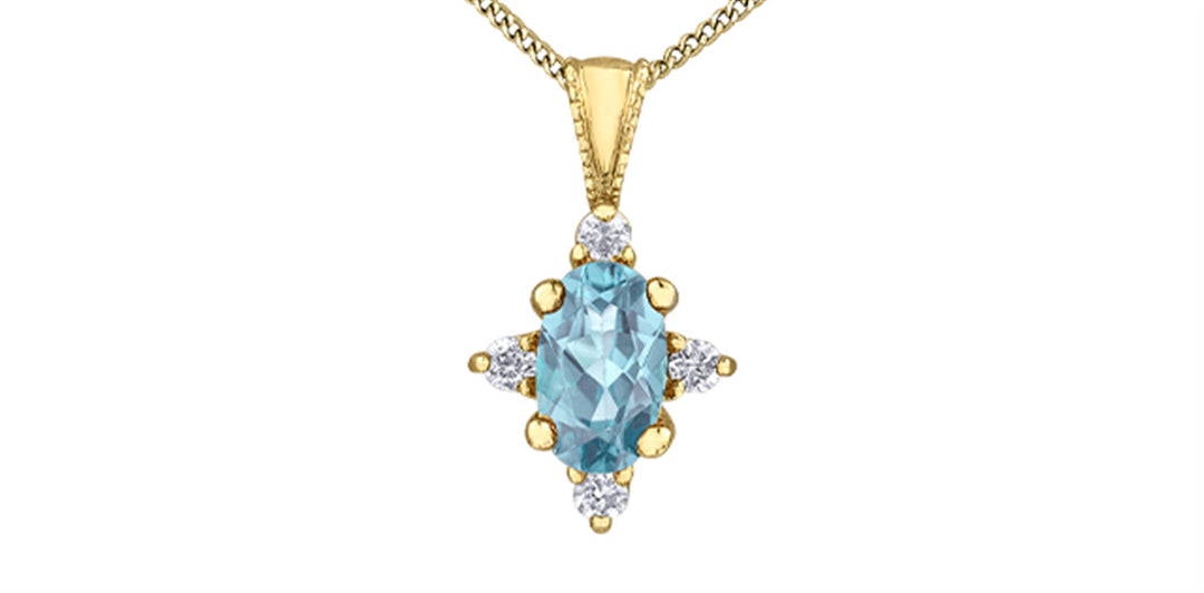 10KT Yellow Gold Aquamarine and 0.03ctw Diamond 18" Necklace
