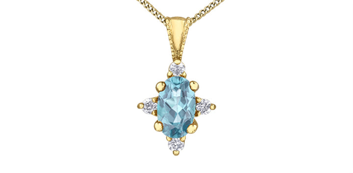 10KT Yellow Gold Aquamarine and 0.03ctw Diamond 18" Necklace