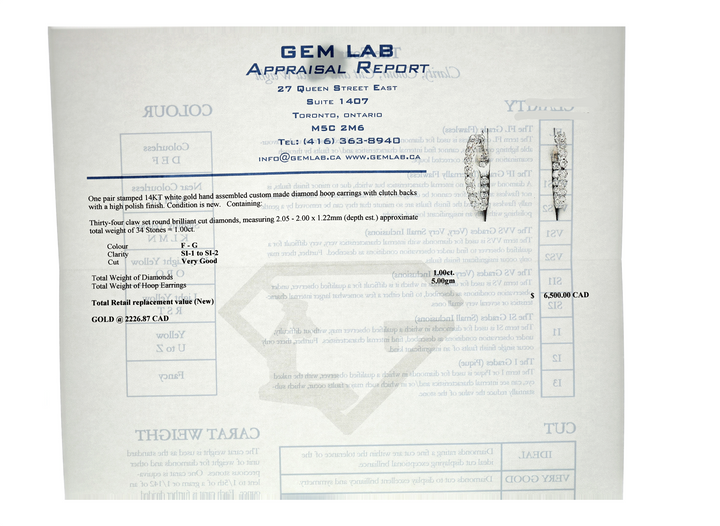 14KT White Gold 1.00ctw Diamond Hoop Estate Earrings