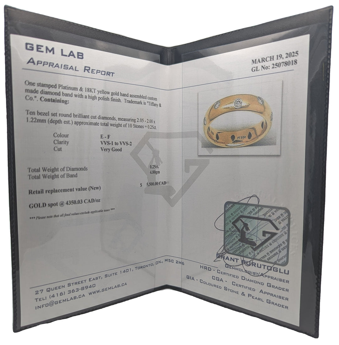Platinum & 18KT Yellow Gold "Tiffany & Co." 0.25ctw Diamond Estate Band
