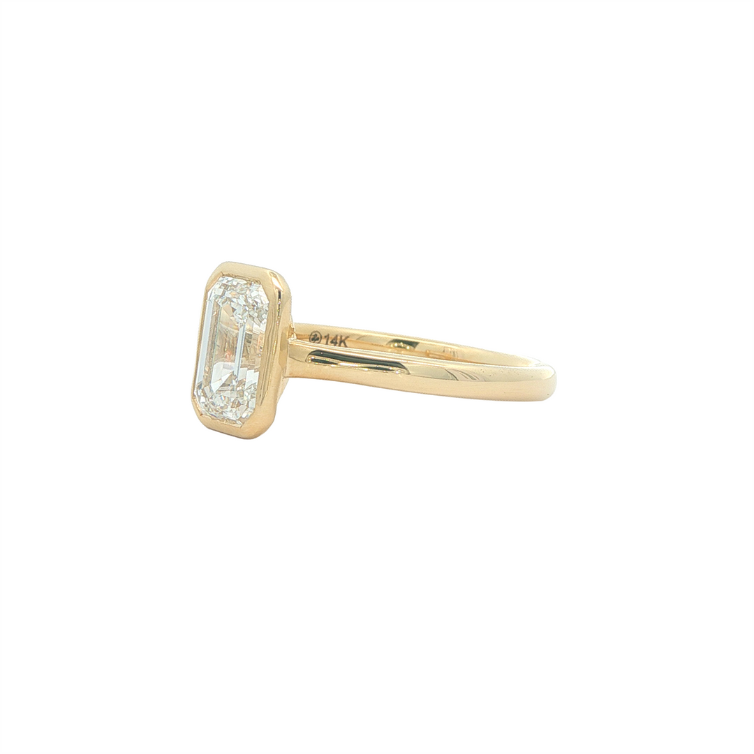 14K Yellow Gold 2.10CT Emerald Cut Lab Grown Diamond Engagement Ring