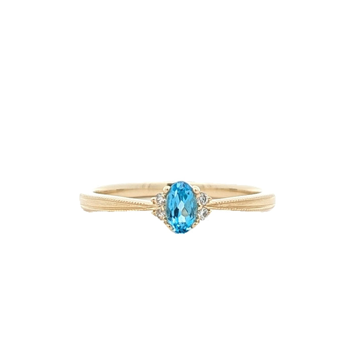 10KT Yellow Gold Blue Topaz and 0.03ctw Diamond Ring