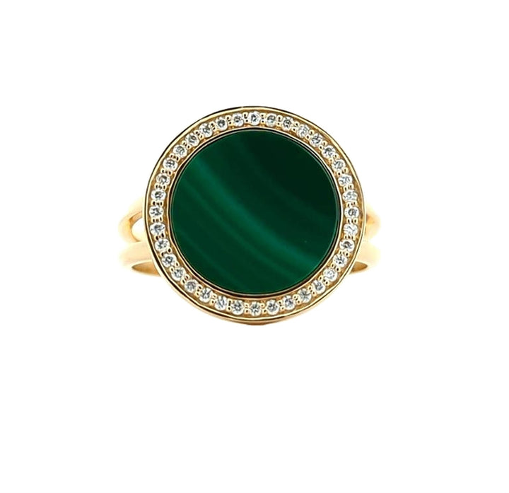 14KT Yellow Gold Malachite and 0.15ctw Diamond Ring