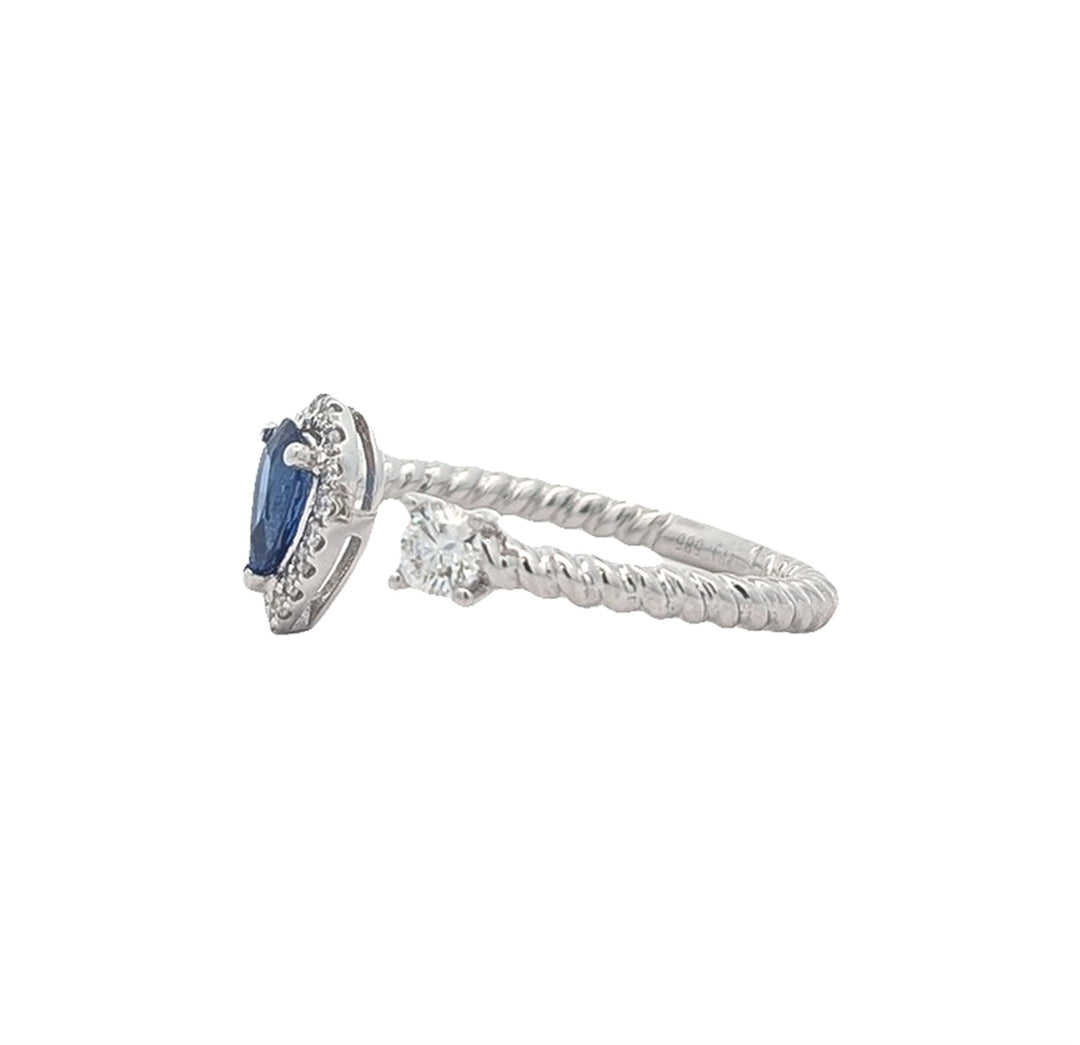 14KT White Gold Sapphire and 0.21ctw Diamond Ring