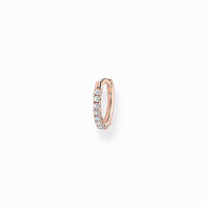 Single Hoop Earring White Stones -Rose Gold