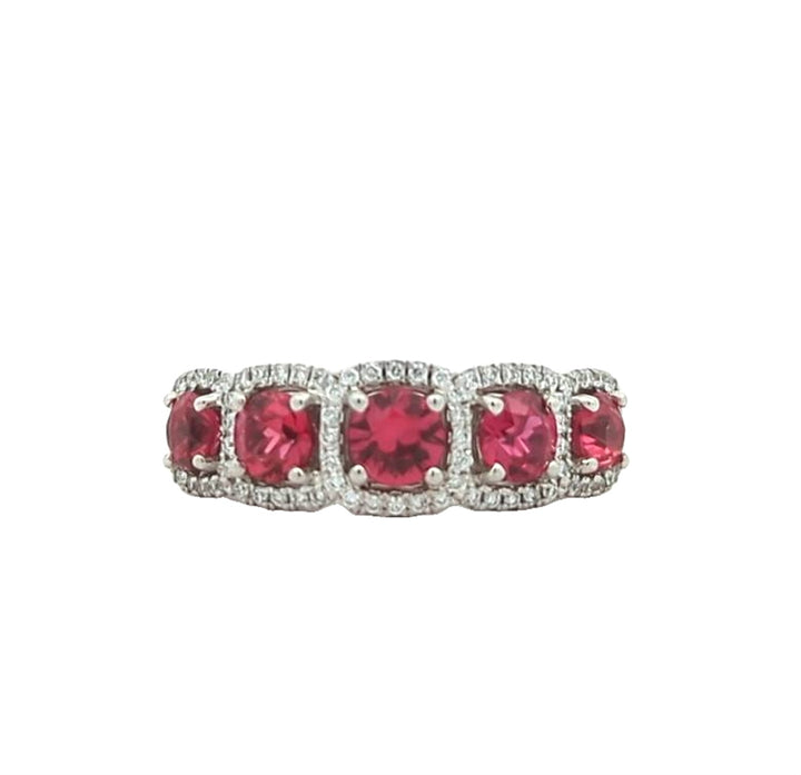 18KT White Gold Natural Ruby and 0.19ctw Diamond "Simon G" Estate Ring