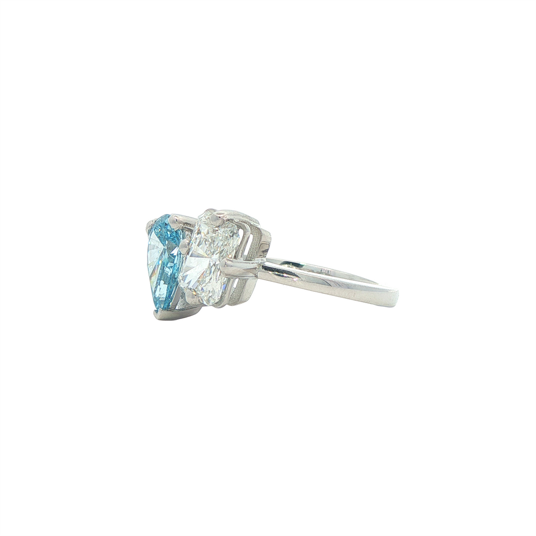 14K White Gold 2.05ctw Blue & White Lab Grown Diamond Toi Et Moi Ring