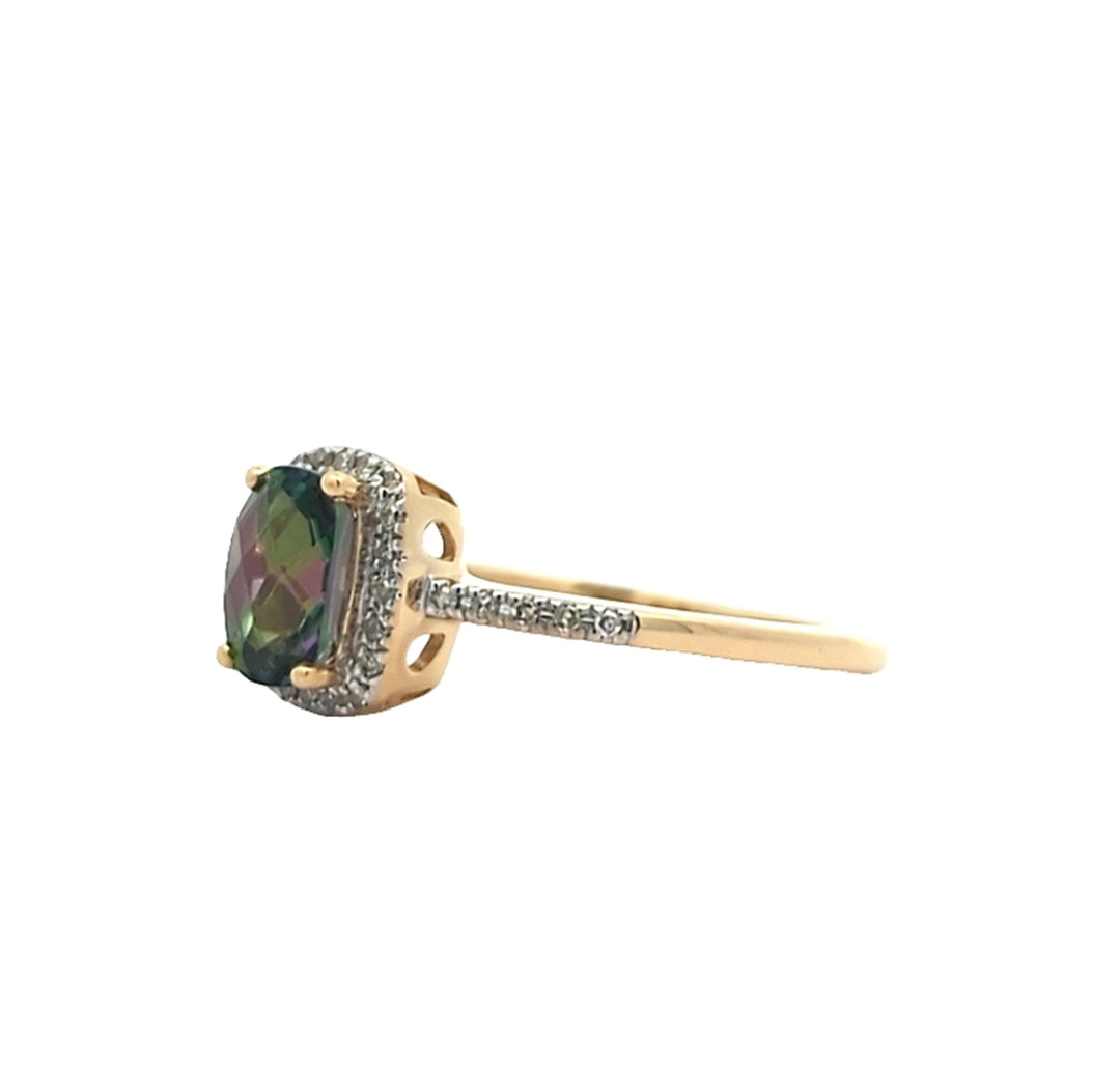 14KT Yellow Gold Mystic Topaz and Diamond Ring
