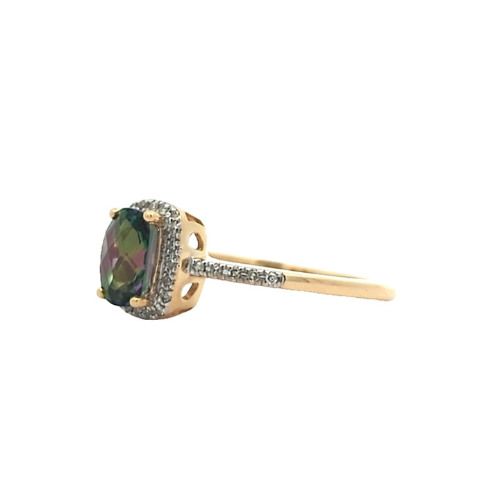 14KT Yellow Gold Mystic Topaz and Diamond Ring