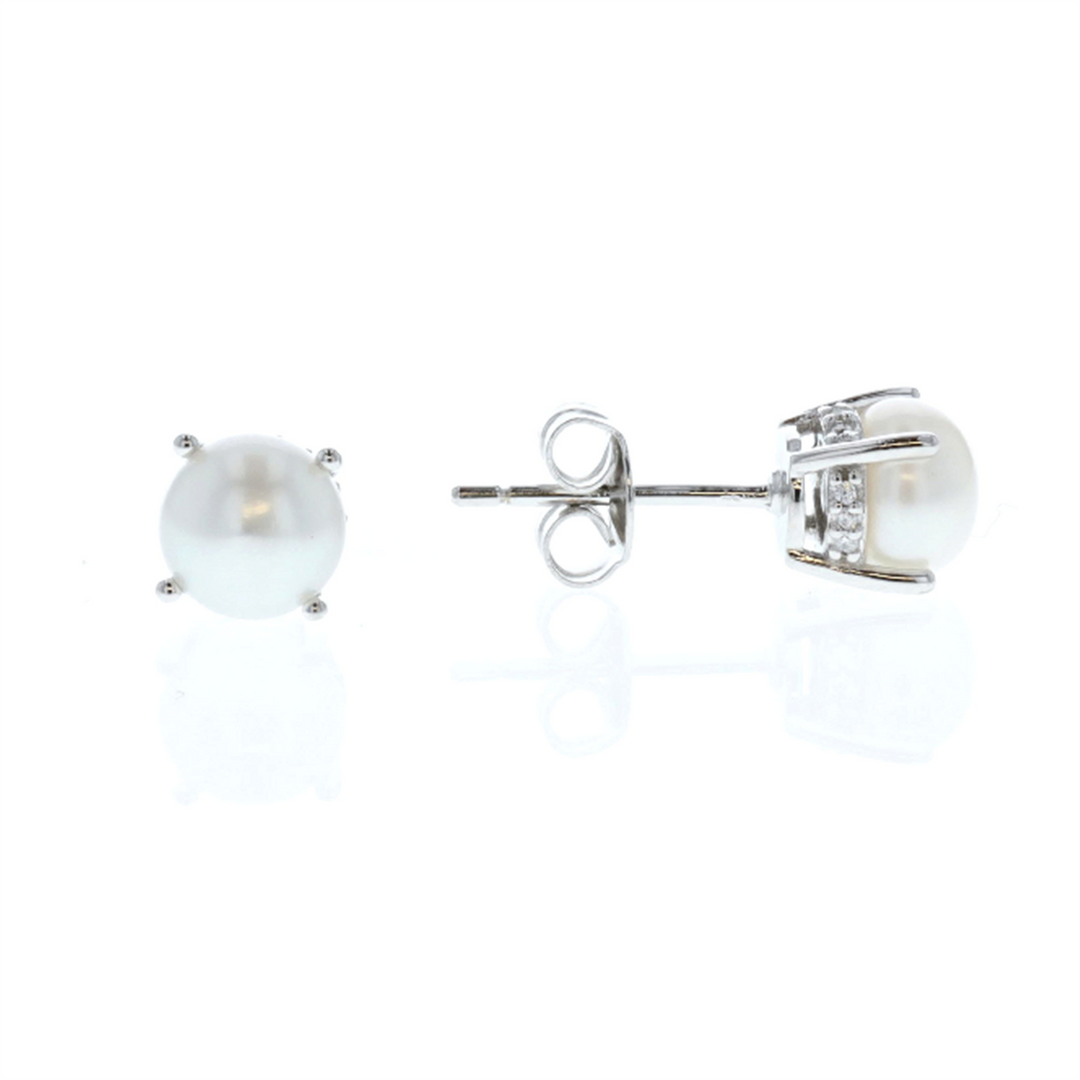 REIGN Sterling Silver CZ and White Pearl Stud Earrings Mother's Day Gift set