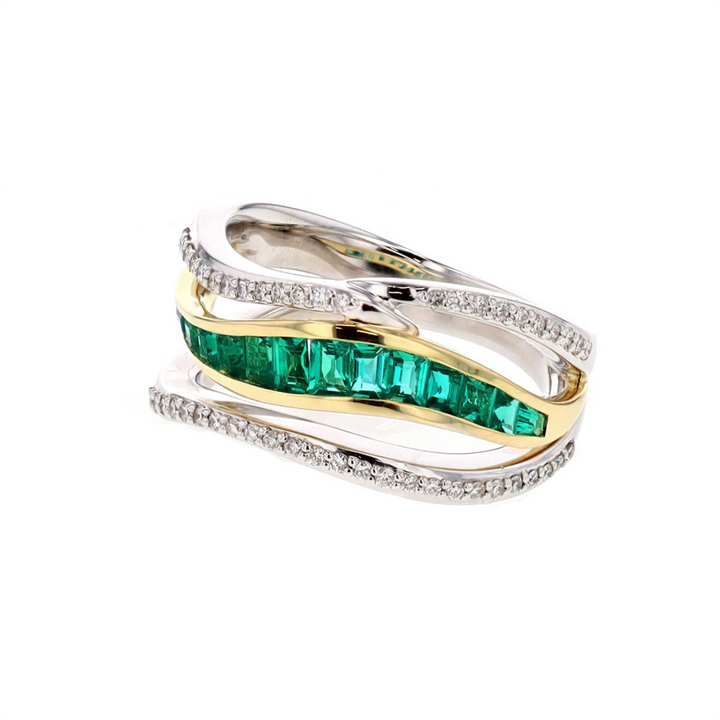 Simon G - 18KT White and Yellow Gold Emerald and 0.24ctw Diamond Ring
