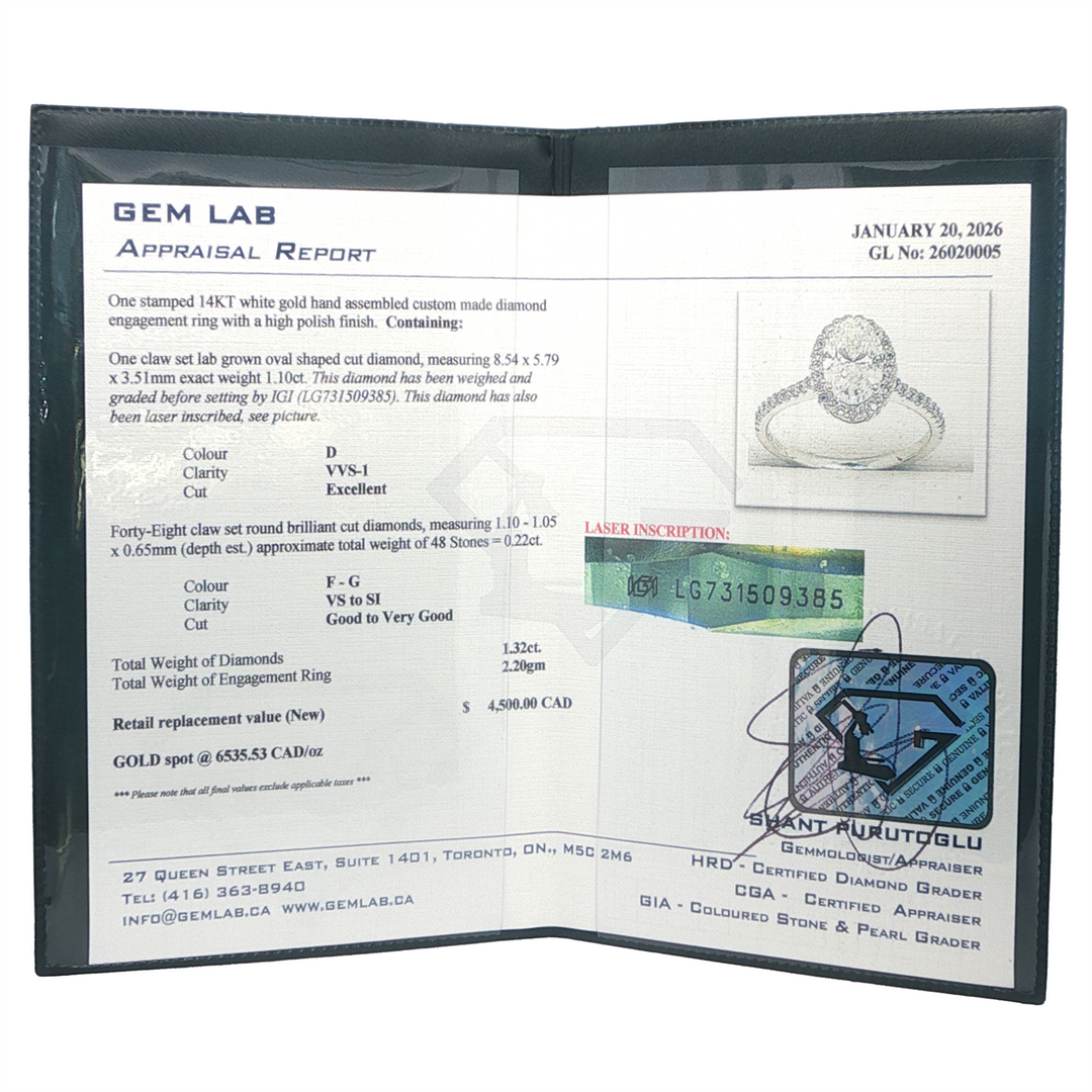 14KT White Gold 1.32ctw Oval Lab Grown Engagement Ring