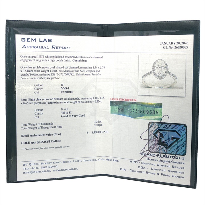 14KT White Gold 1.32ctw Oval Lab Grown Engagement Ring