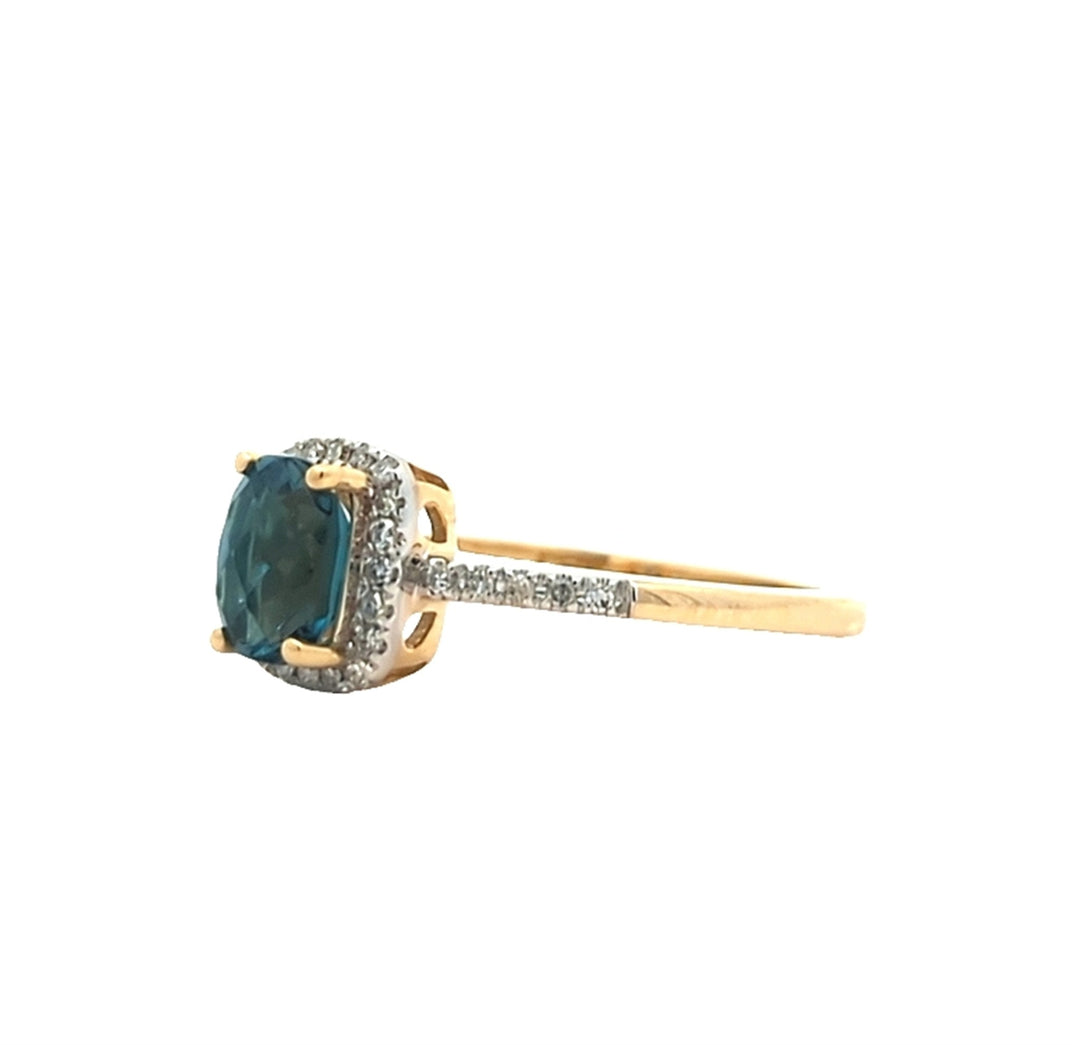 14KT Yellow Gold London Blue Topaz and Diamond Ring