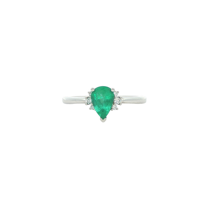 14K White Gold Emerald 0.06ctw Diamond Ring