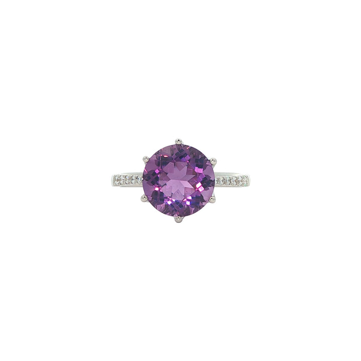 14K White Gold Amethyst 0.10ctw Diamond Ring