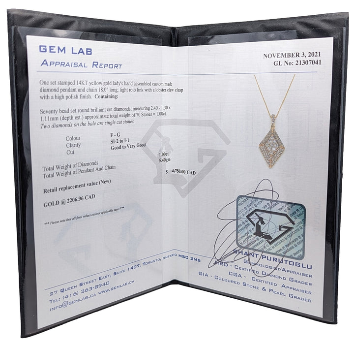 14KT Yellow Gold 1.00ctw Diamond 18" Necklace