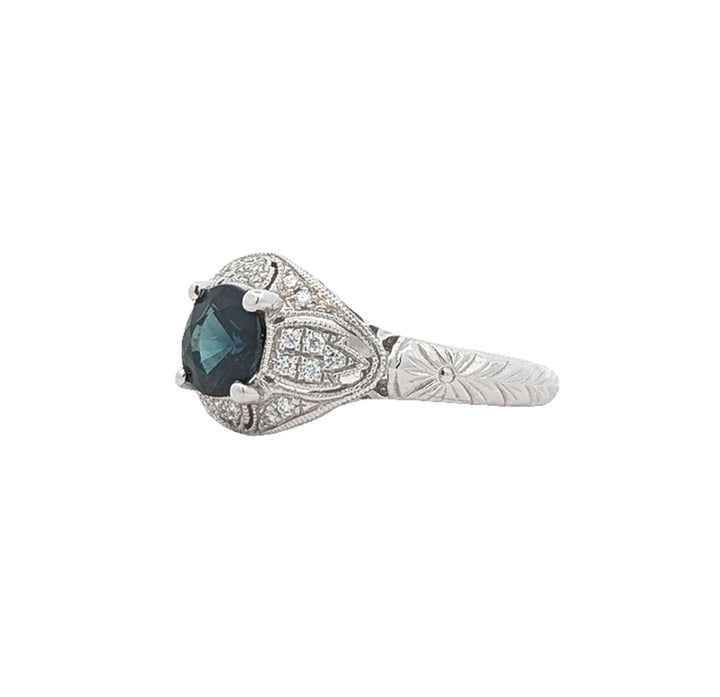 14KT White Gold Sapphire and 0.10ctw Diamond Ring
