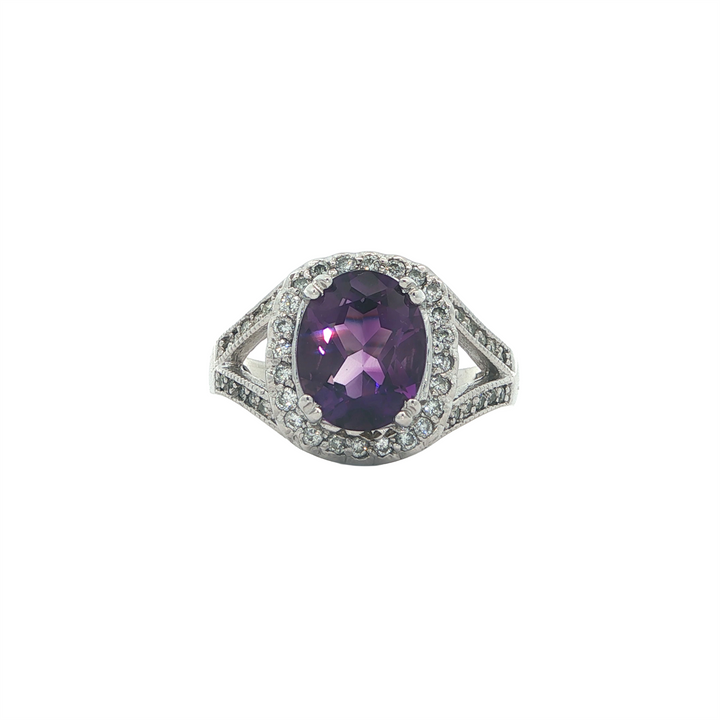 14K White Gold Amethyst 0.35ctw Diamond Estate Ring