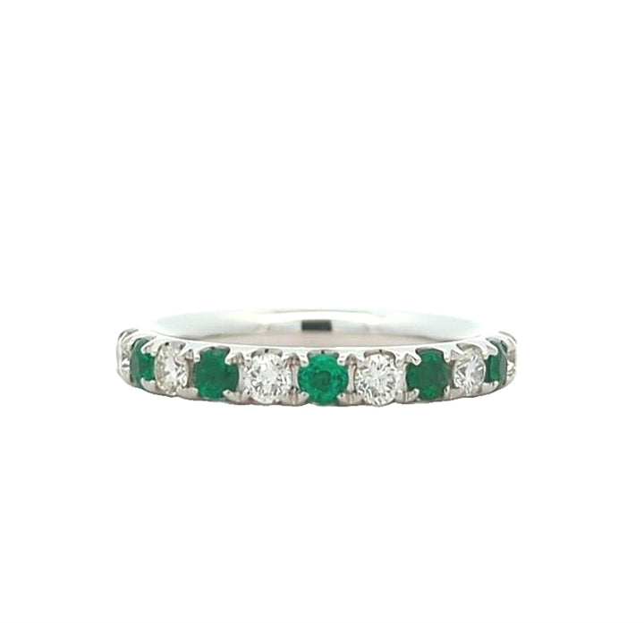 14KT White Gold Emerald and 0.40ctw Diamond Band