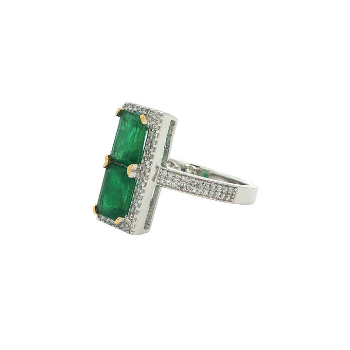 14K White Gold Emerald 0.19ctw Diamond Ring