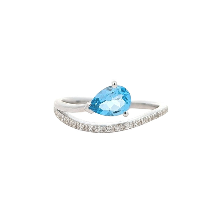 Sterling Silver Ring With Blue Topaz And Cubic Zirconia