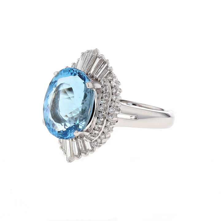 Simon G - Platinum Natural Aquamarine and 0.85ctw Diamond Cocktail Ring