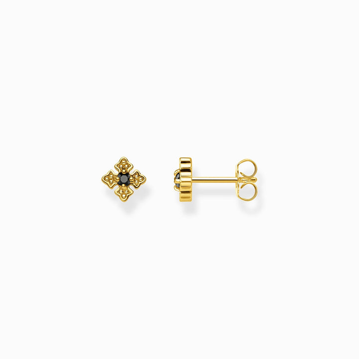 Thomas Sabo Sterling Silver Gold Plated Black CZ Stud Earrings