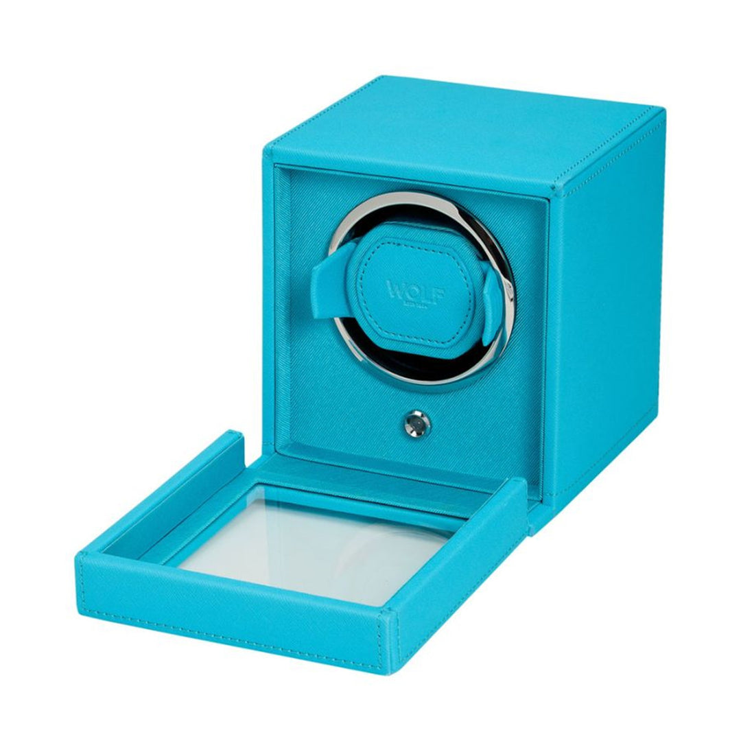 Cub Single Watch Winder With Cover - Turquoise