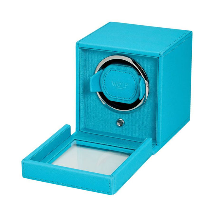 Cub Single Watch Winder With Cover - Turquoise