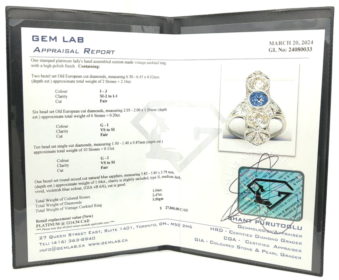 Platinum Natural Blue Sapphire and 2.47ctw Diamond Vintage Estate Cocktail Ring