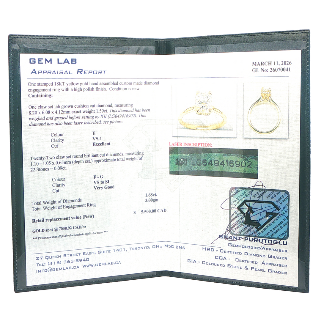 18KT Yellow Gold 1.68ctw Rectangular Cushion Lab Grown Diamond Engagement Ring