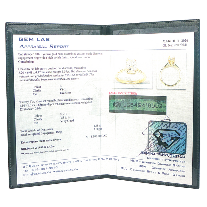 18KT Yellow Gold 1.68ctw Rectangular Cushion Lab Grown Diamond Engagement Ring