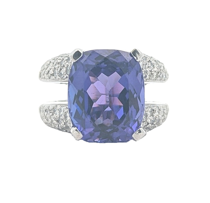18KT White Gold Natural Tanzanite and 2.36ctw Diamond Fancy Estate Cocktail Ring