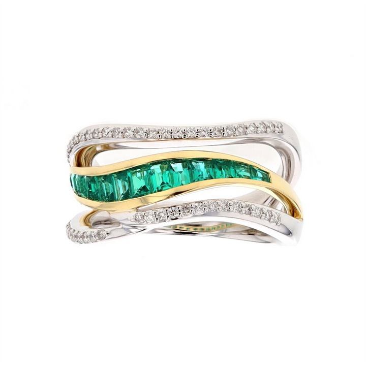 Simon G - 18KT White and Yellow Gold Emerald and 0.24ctw Diamond Ring