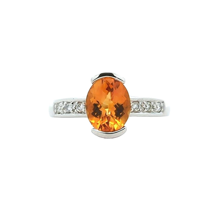 14KT White Gold Citrine and 0.10ctw Diamond Ring