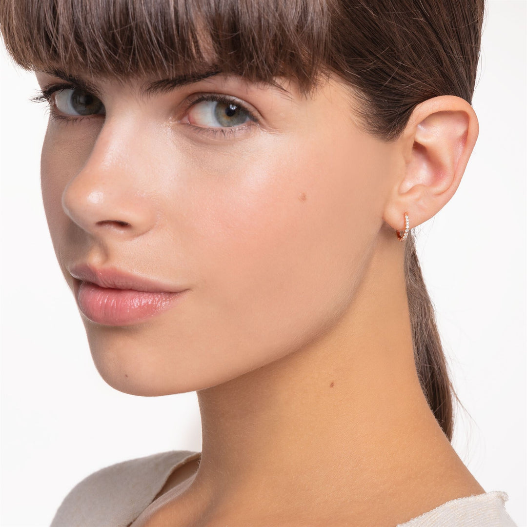 Single Hoop Earring White Stones -Rose Gold