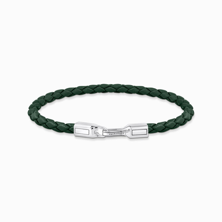 THOMAS SABO Silver bracelet with braided, green leather
