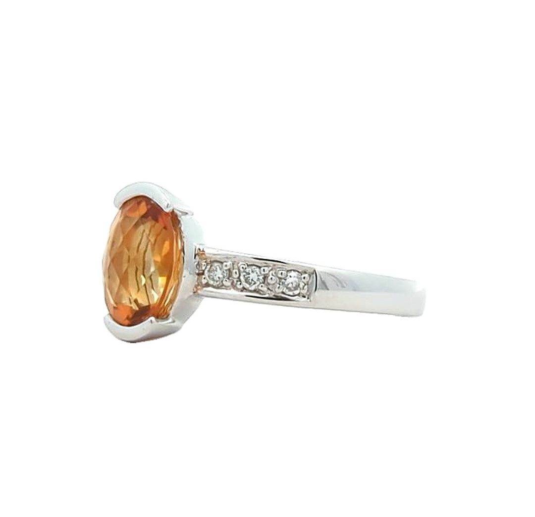 14KT White Gold Citrine and 0.10ctw Diamond Ring