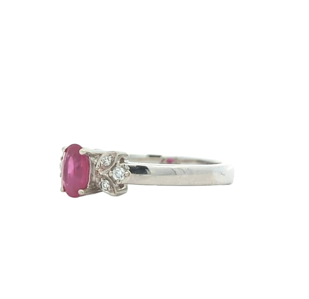 14KT White Gold 0.60ctw Ruby and 0.06ctw Diamond Ring