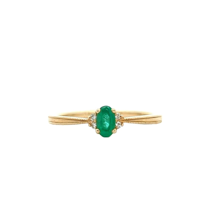10KT Yellow Gold Emerald and 0.03ctw Diamond Ring