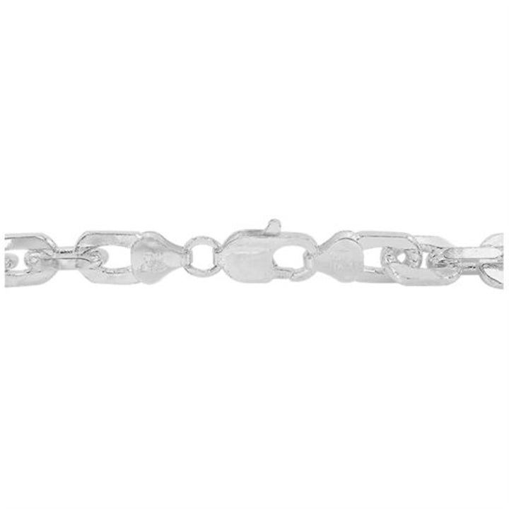 Sterling Silver 7.5" Cable Chain With Hammered And Diamond Cut On 4 Sides, 5.5mm Width