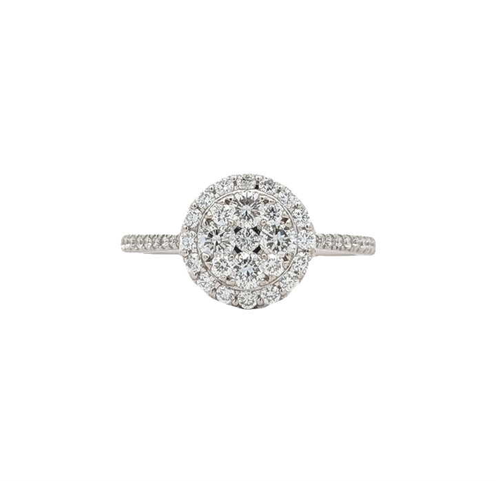 14KT White Gold 0.76ctw Diamond Cluster Ring Final Sale