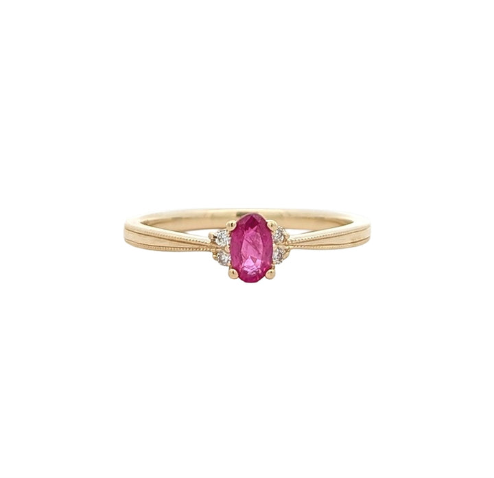 10KT Yellow Gold Ruby and 0.03ctw Diamond Ring