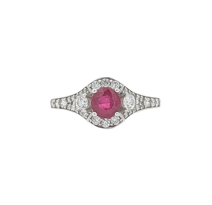14KT White Gold Ruby Diamond Estate Ring